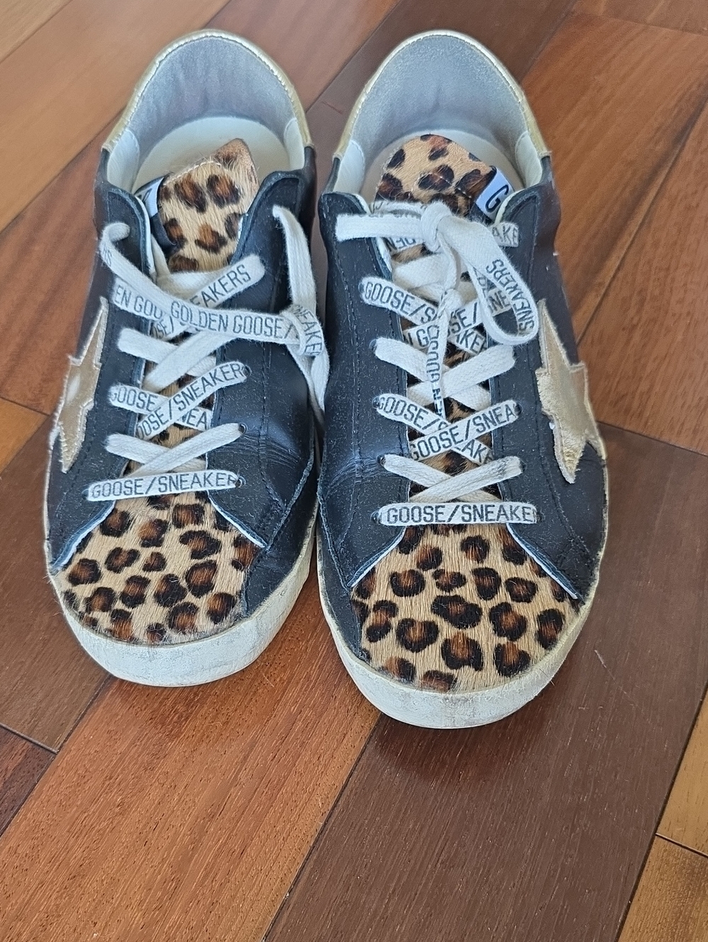 Golden Goose Super-Star Sneaker in Black/Leopard/Gold Calf Hair